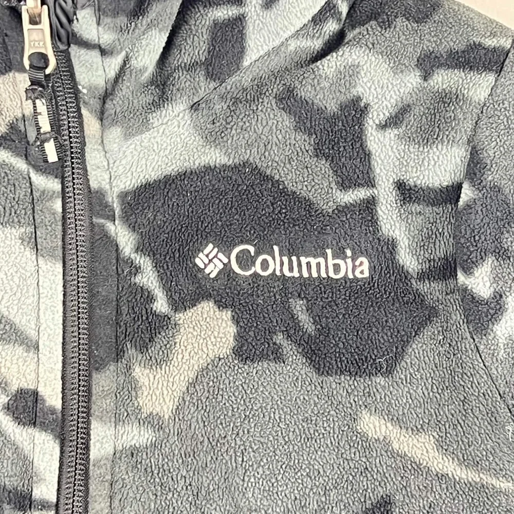GUC Columbia Kids Reversible Puffer Hooded Fleece Jacket Boy Camo Black Size XXS